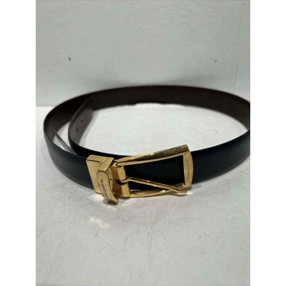 Men's 42 Geoffrey‎ Beene Italy Leather Belt Reversible Brown Black Gold Hardware